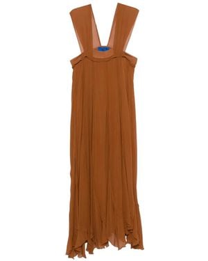 Mes Demoiselles V-Neck Pleated Dress - Brown