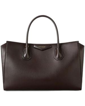Givenchy Mittelgroße Antigona Catchall Tasche Aus Glänzendem, Gekörntem Leder - Braun