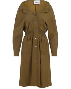 Miu Miu Geknöpftes Midikleid mit geraffter Taille - Grün