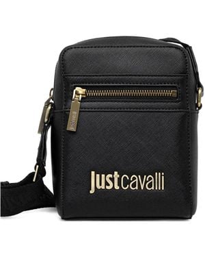 Just Cavalli Zip-Detail Logo Messenger Bag - Black