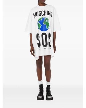Moschino Mini Globe-Print T-Shirt Day Dress - White