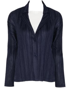 Pleats Please Issey Miyake Pleated Notch-Lapel Jacket - Blue
