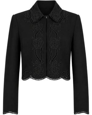 Twinset Floral-Embroidered Broderie-Anglaise Jacket - Black