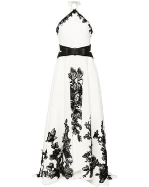 Saiid Kobeisy Floral-Embroidered Neoprene Gown - White