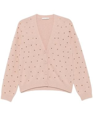 Liviana Conti Crystal-Embellished V-Neck Cardigan - Pink