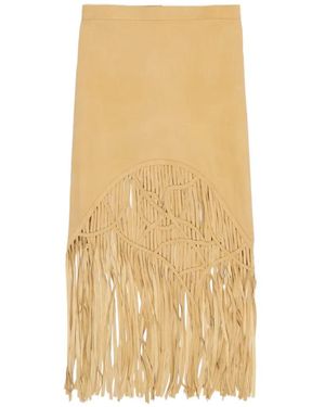 Bimba Y Lola Fringe-Detail Suede Skirt - Natural
