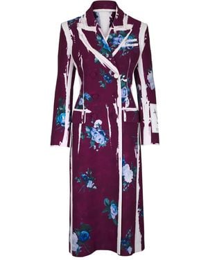 Erdem Manteau Rayé À Fleurs - Blanc