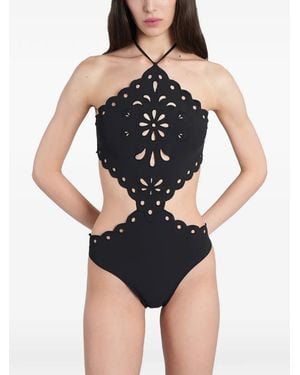 Cult Gaia Laidie Cut-Out Scalloped-Edge Swimsuit - Blue
