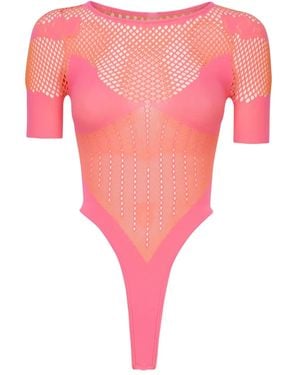 Poster Girl Mesh-Panel Bodysuit - Pink