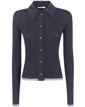 Nuur Ribbed-Knit Button-Up Shirt - Blue
