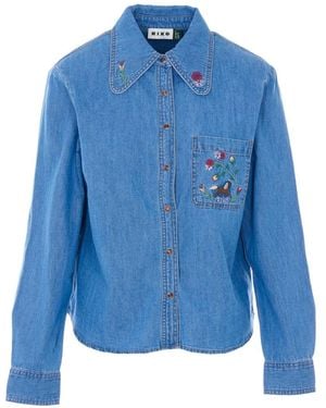 RIXO London Edaline Embroidery Long-Sleeve Shirt - Blue