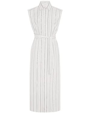 Another Tomorrow Striped Sleeveless Midi Dress - White
