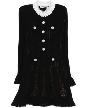 Self-Portrait Flower-Button Lace-Collar Mini Dress - Black