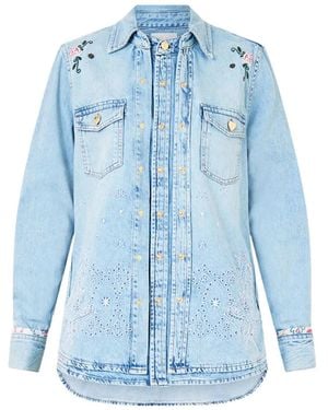 CAMILLA Layered Embroidered Shirt - Blue