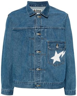 A Bathing Ape Sta Logo-Print Denim Jacket - Blue