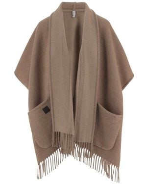 Ferragamo Fringed Patch-Pocket Cape - Brown