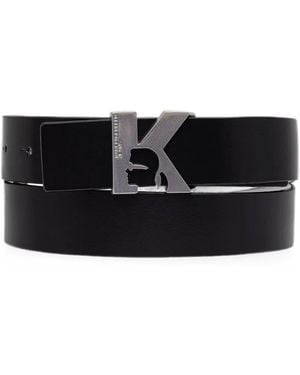 KARL LAGERFELD Logo-Plaque Leather Belt - Black