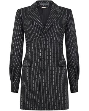 Alberta Ferretti Pinstripe-Pattern Notched-Lapel Jacket - Black