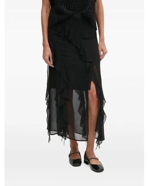 Sisley Falda Midi Con Volantes - Negro