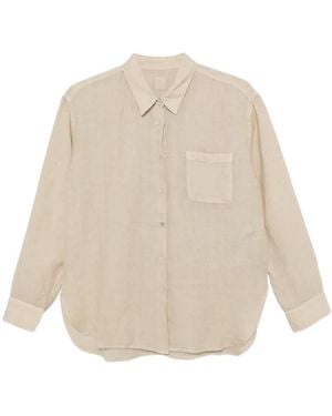 120% Lino Ali Chest-Pocket Curved-Hem Shirt - Natural