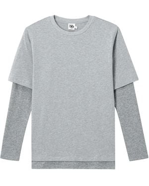 B+ AB Layered Cotton T-Shirt - Grey