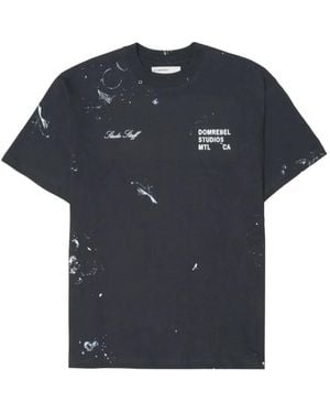 DOMREBEL Paint-Splatter Logo-Print T-Shirt - Blue