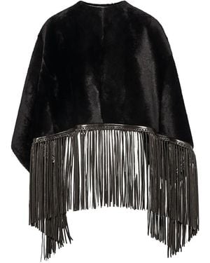 Yves Salomon Fringed Shearling Cape - Black