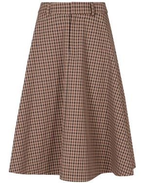 Dondup Check-Pattern Flared Midi Skirt - Brown