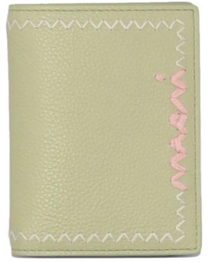 Marni Embroidered Leather Bifold Wallet - Green