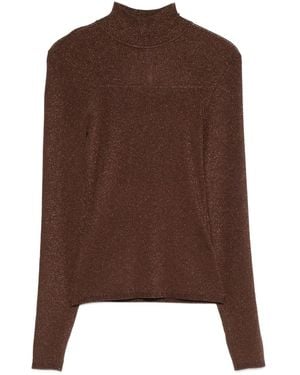 Self-Portrait High-Neck Top - Brown