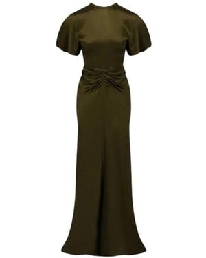 Victoria Beckham Gathered-Waist Flared-Hem Maxi Dress - Green
