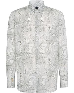 Billionaire Leaf-Print Linen Shirt - Grey