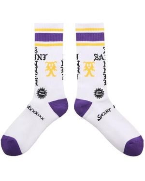 SAINT Mxxxxxx Striped Logo Socks - White