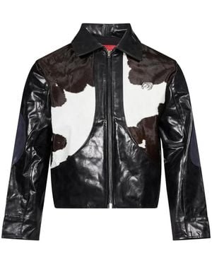 Kidsuper Cow-Print Panelled Leather Jacket - Black