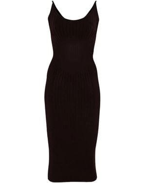 Mugler Ribbed Midi Dress - Black
