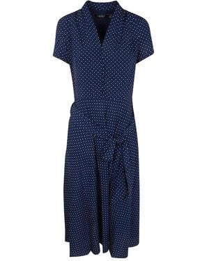 Ralph Lauren Polka Dot Tie Midi Dress - Blue