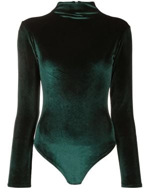 Atu Body Couture Mock-Neck Velvet Bodysuit - Green