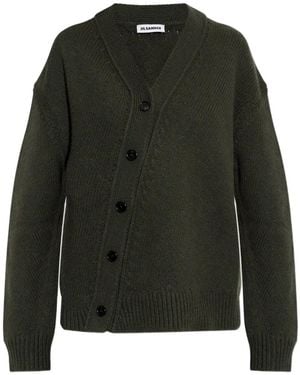 Jil Sander V-Neck Ribbed-Trim Cardigan - Green