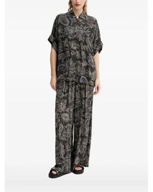 Sessun Embroidered Print Shirt - Black
