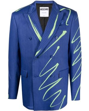 Moschino Graphic-Print Double-Breasted Blazer - Blue