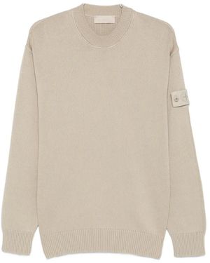 Stone Island Logo-Patch Ribbed-Trim Jumper - White