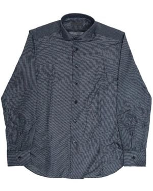 Corneliani Hairline-Striped French-Collar Shirt - Blue