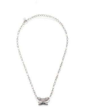 Self-Portrait Crystal Pearl Bow Necklace - White