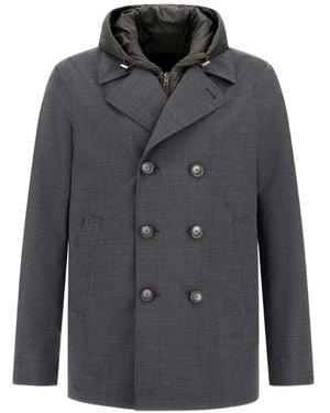 Herno Manteau Croisé À Capuche - Grey