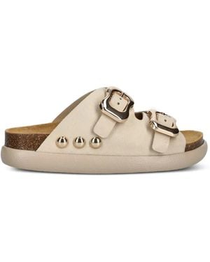 Scholl Flache Flora Sandalen Mit Nieten - Weiß