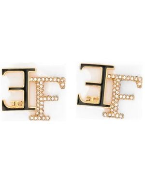 Elisabetta Franchi Logo-Plaque Crystal-Embellished Earrings - Metallic