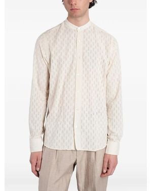 Tagliatore Cannes Textured-Stripe Band-Collar Shirt - White