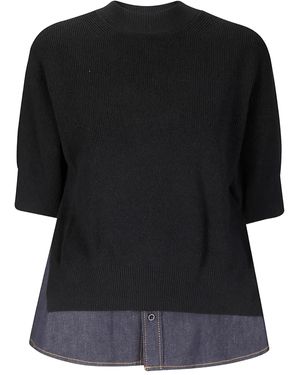 Sacai デニムパネル ニットトップ - ブラック