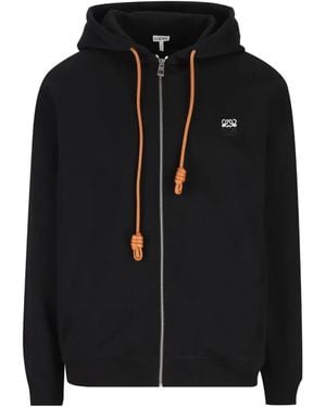 Loewe Anagram-Embroidered Zip-Up Hoodie - Black