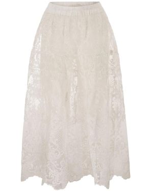 Maurizio Mykonos Embroidered Lace-Construction Midi Skirt - White